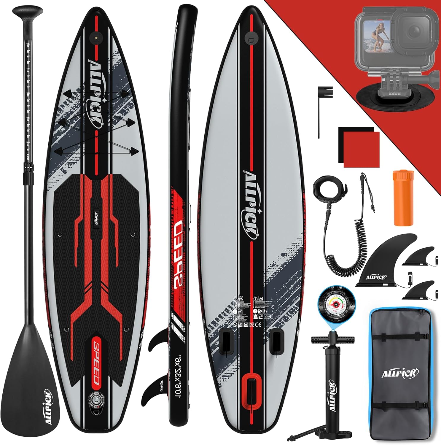 ALLPICK - Paddle gonflable 320 cm - caméra, pagaie, 200 kg