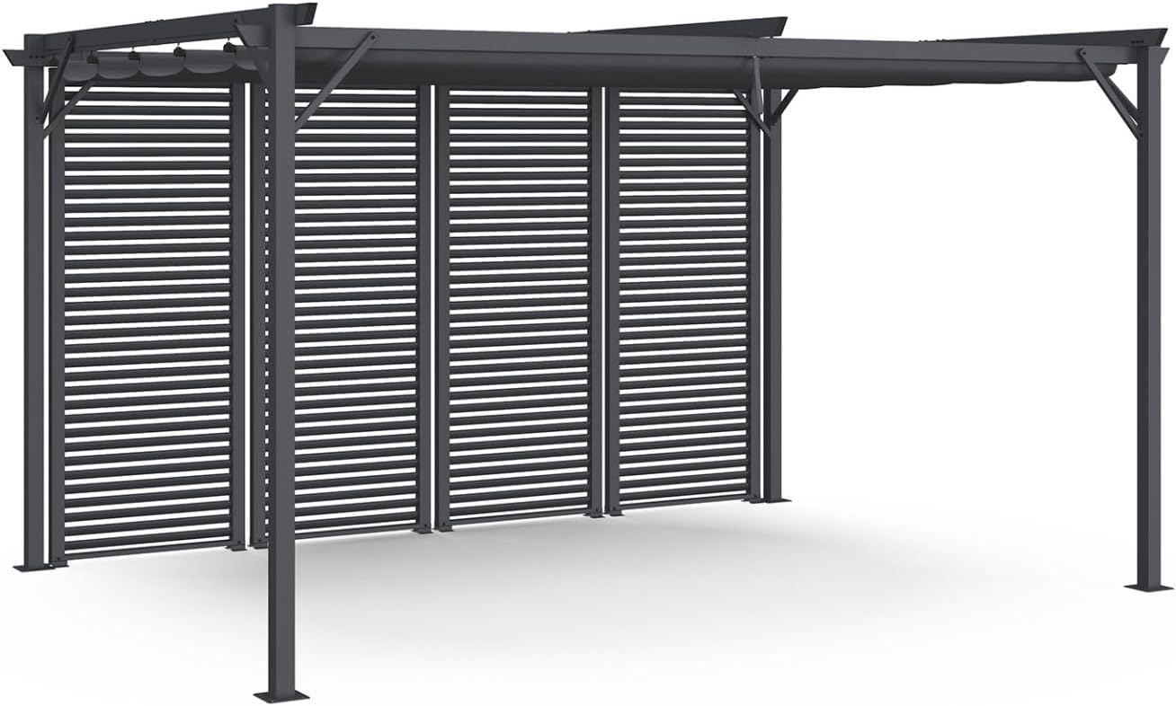 IDMarket - Pergola Collector Persienne 3x4M toit rétractable 4 pans modulables Gris Anthracite