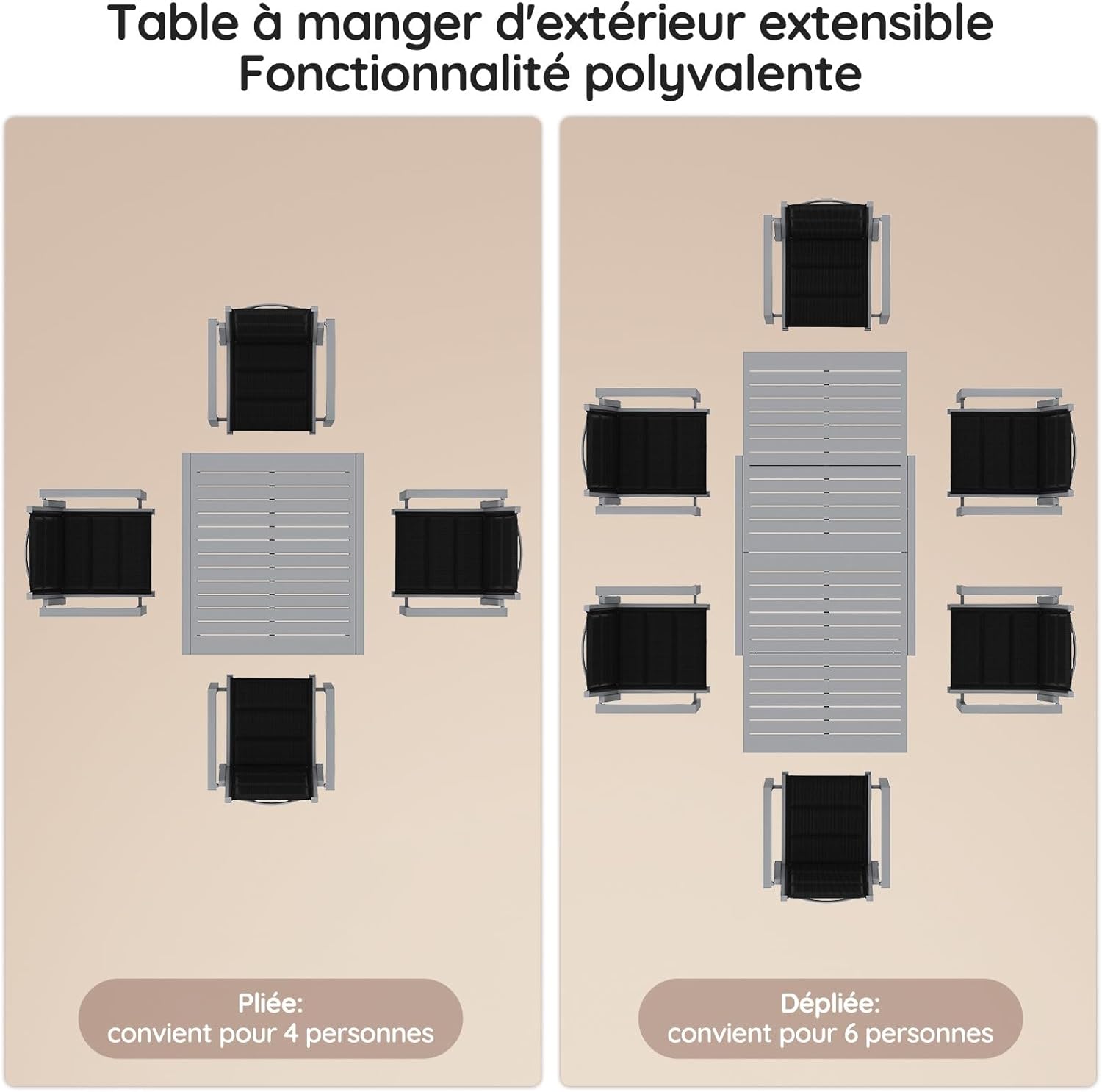 Devoko - Table extensible - 80/160x80x75 cm - aluminium, extérieur, résistante intempéries