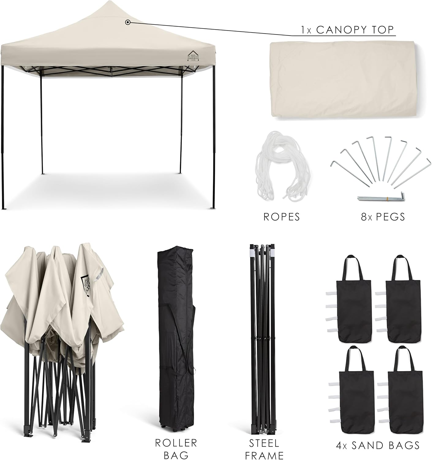 All Seasons Gazebos - Tonnelle pliante série premium - 3x3m - étanche, parois latérales, accessoires, haute qualité