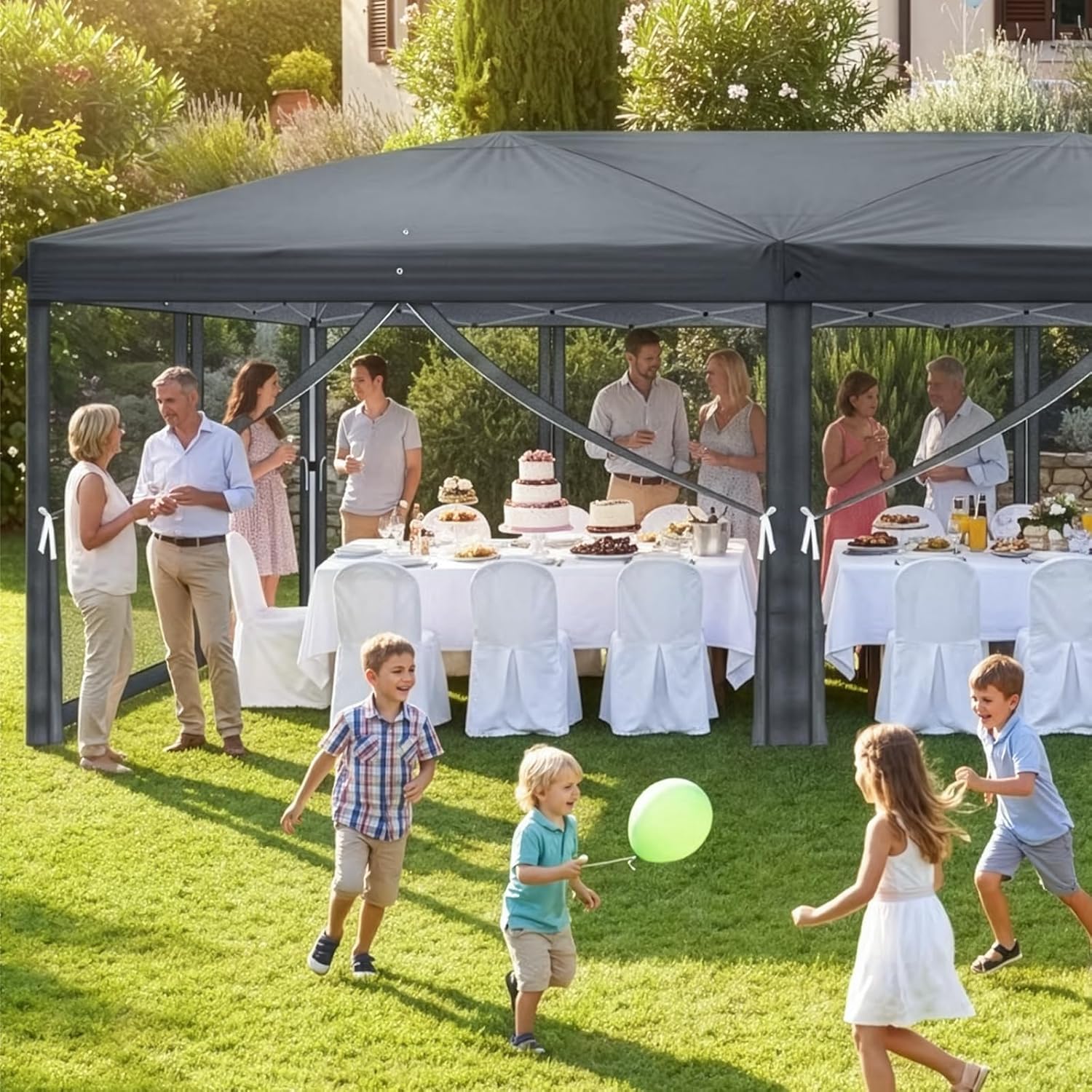 LEADZM - tonnelle pliante - 3x6m - étanche, UV 50+, 6 moustiquaires, hauteur réglable