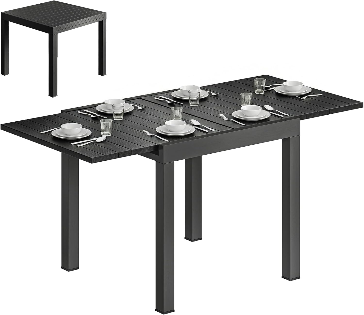 Outsunny - table extensible - 80-160cm - aluminium effet bois, 4-6 pers.