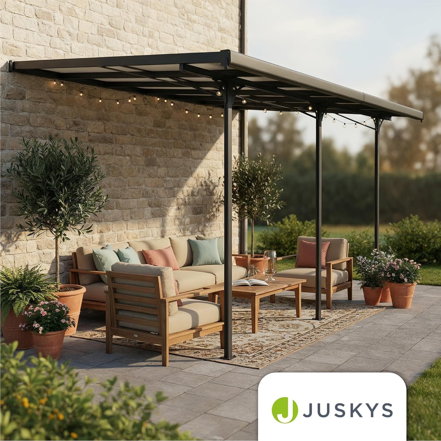 Juskys - Borneo 4x3m - Toit terrasse alu, plaques transparentes, mural, anthracite