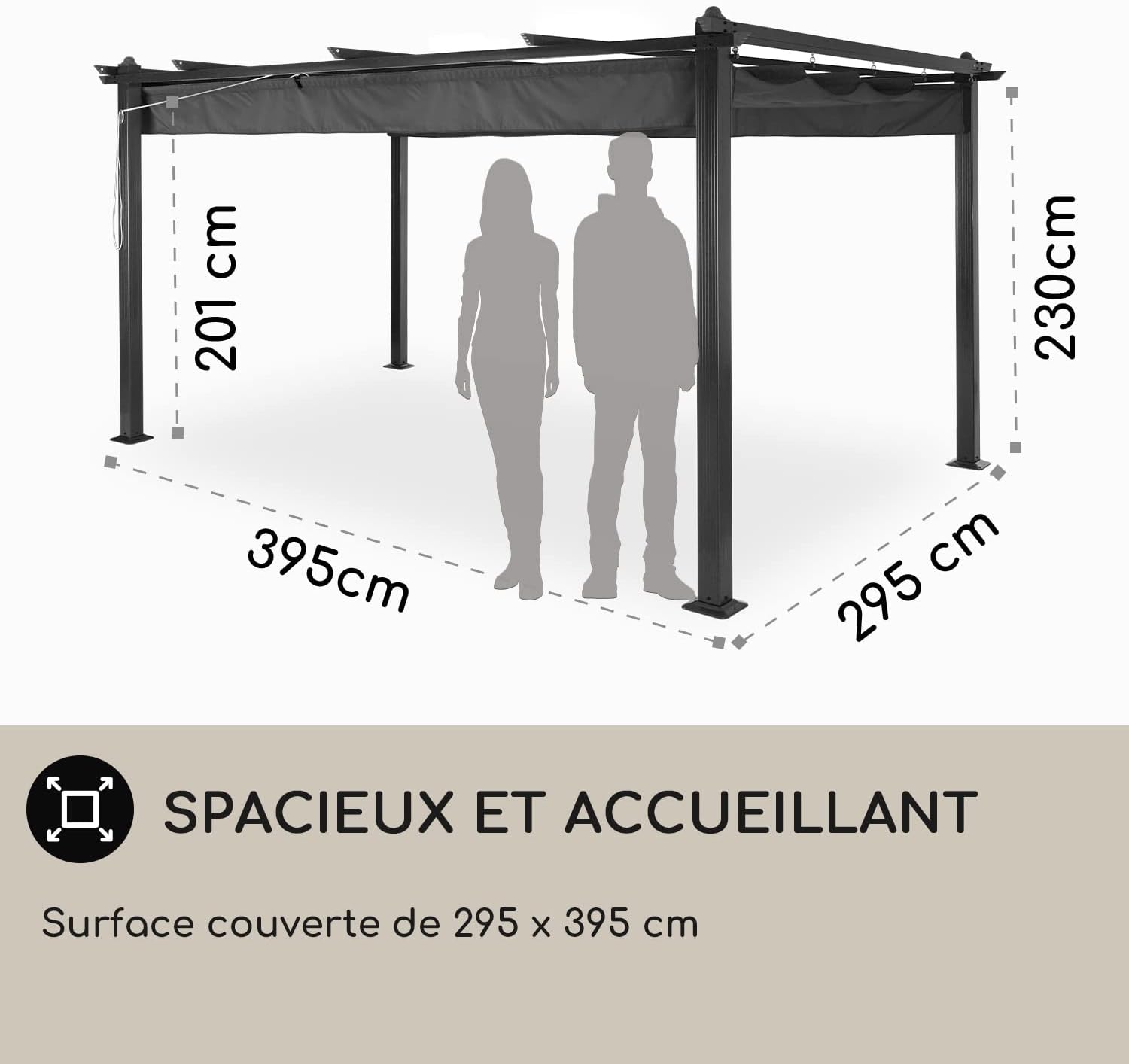 Blumfeldt - Pantheon Cortina - 2.95x3.95m - aluminium, toit rétractable, waterproof, protection UV