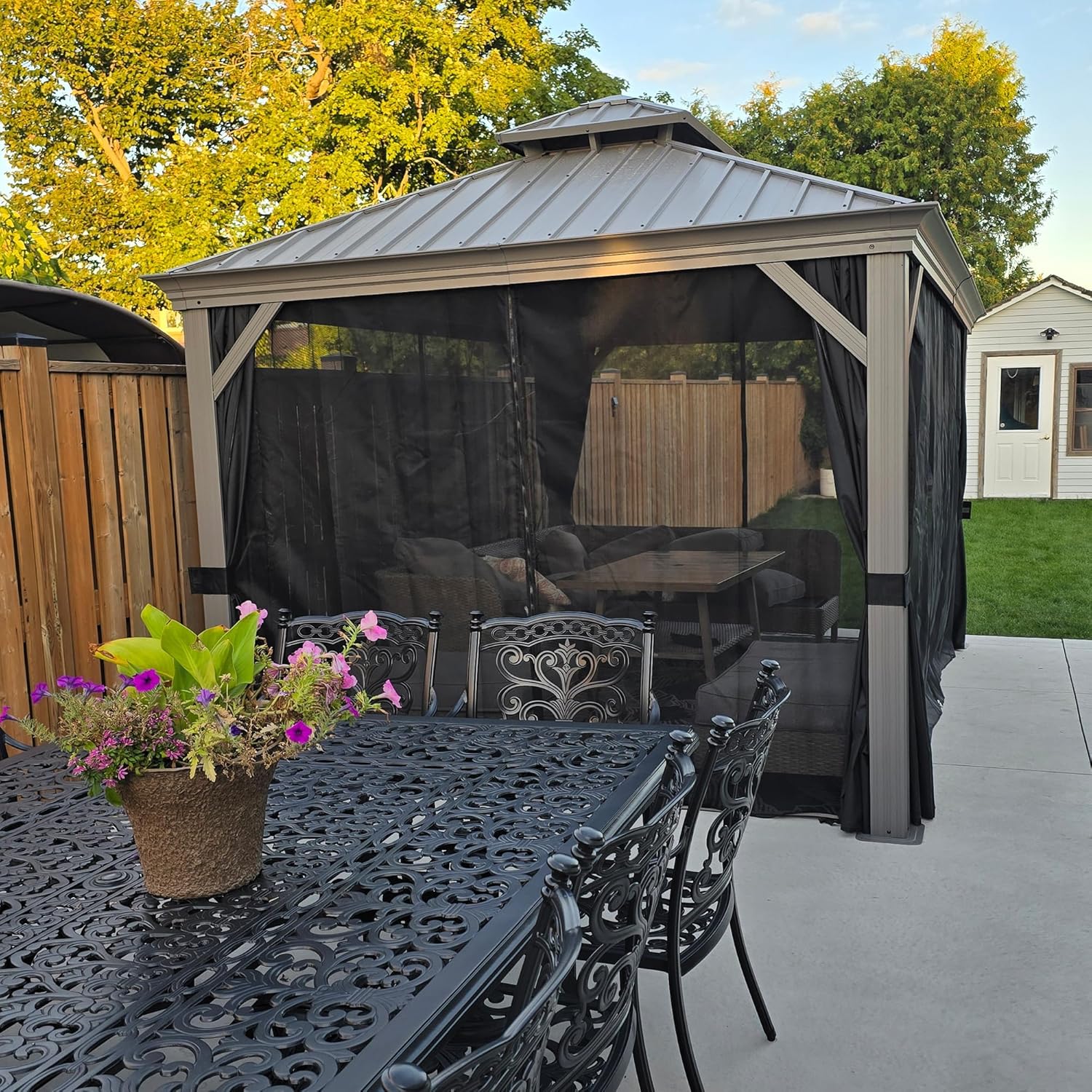 PURPLE LEAF - Tonnelle de Jardin 3x4,25m - aluminium double toit, imperméable, moustiquaire, rideaux