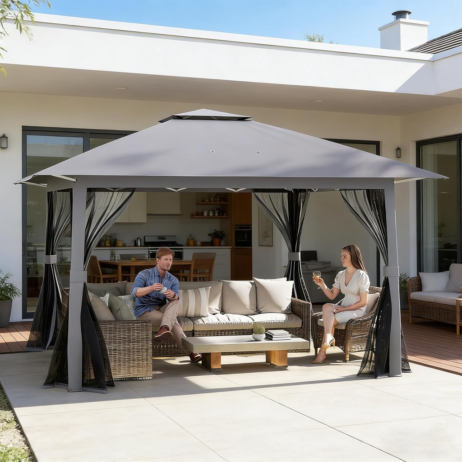 RELAX4LIFE - tonnelle pliante série 4x4 m - moustiquaire, tissu anti-UV, cadre métal