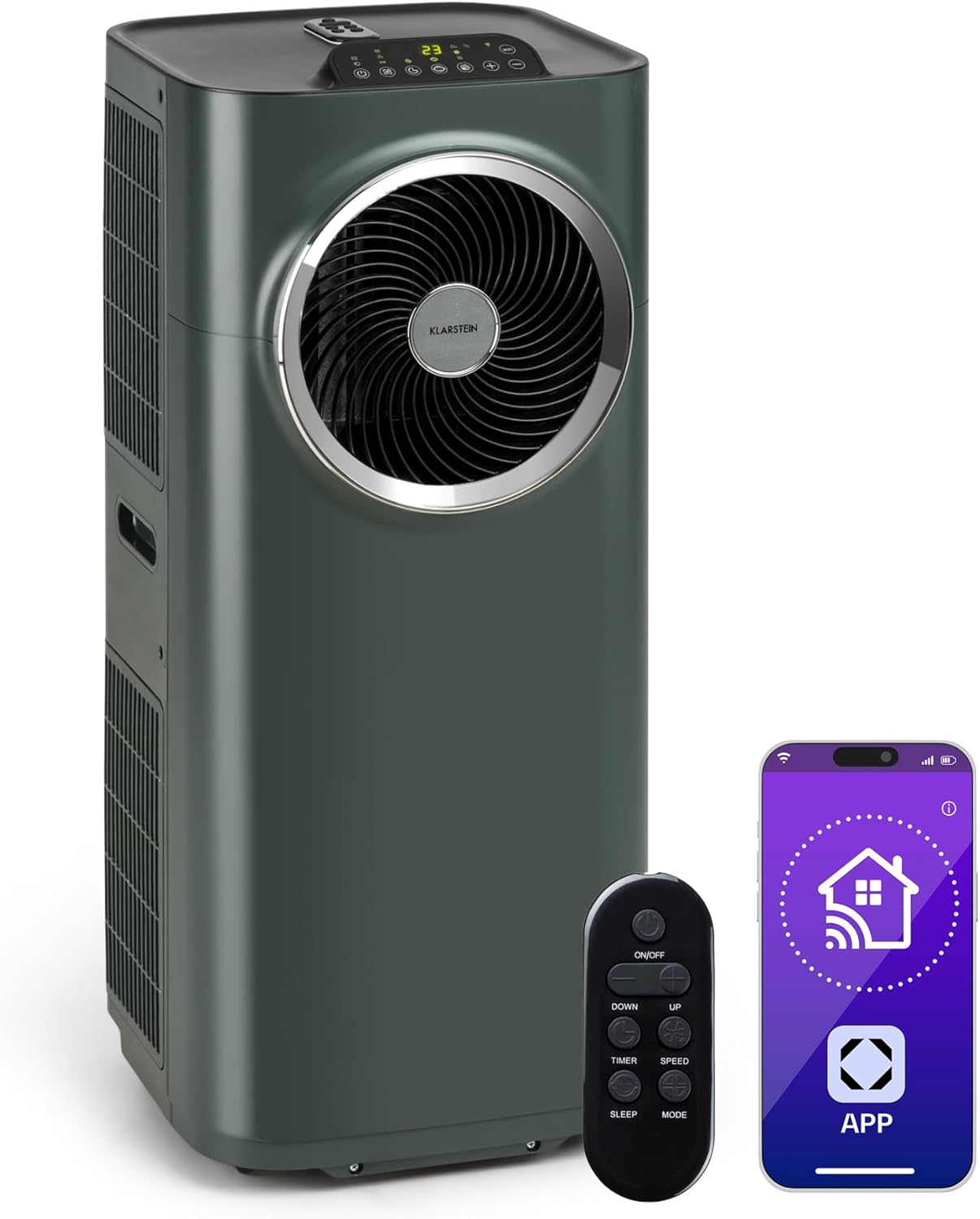 Klarstein Kraftwerk Smart 10K Climatiseur Mobile - 10,000 BTU, 29-49 m², Silencieux 50 dB, App & Alexa, Déshumidificateur 23 l/h, Ventilateur 440 m³/h, Télécommande, Kit Fenêtre Inclus, Anthracite