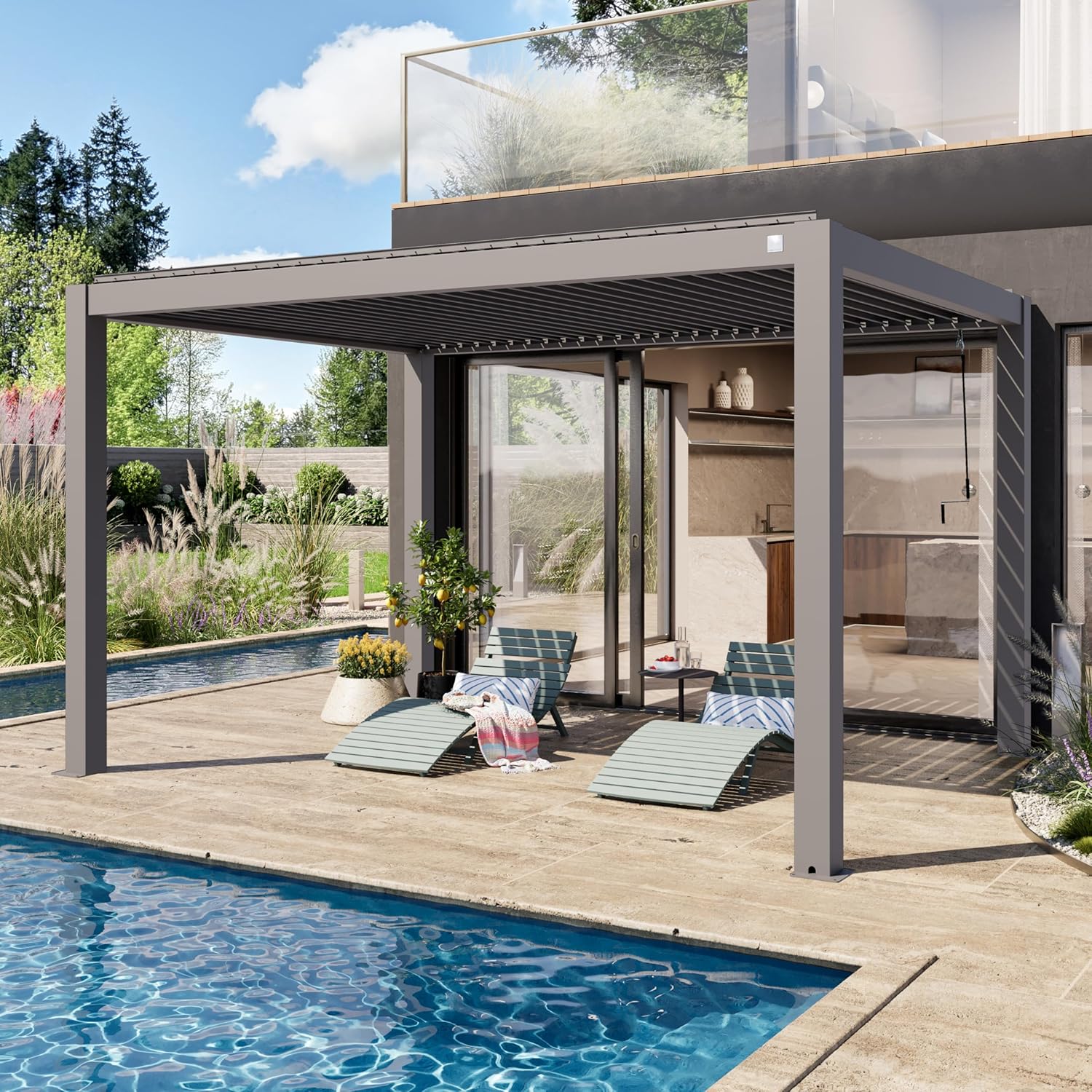 PRIMEYARD - Pergola série aluminium - 3x4 m - lames orientables, gris