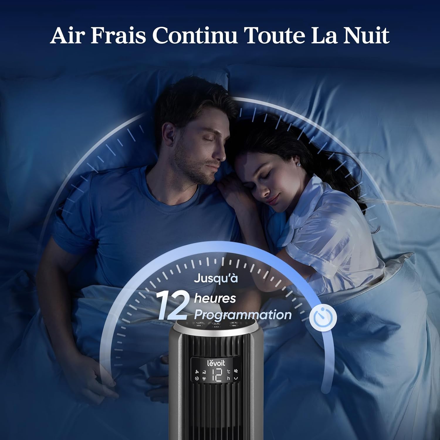 Levoit Ventilateur Colonne Silencieux 20 dB, 12 Vitesses, 4 Modes, Puissance 7,9 m/s, Minuterie 1-12 h, Télécommande & LED, Oscillation 90°, Mode Nuit pour Chambre, 92 cm, Gris