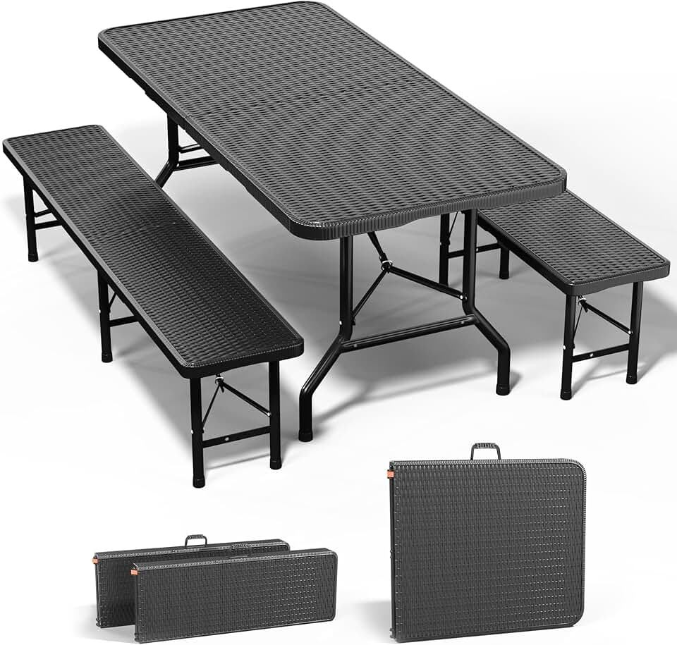 JUMMICO - Table pliante jardin 3 pièces - bancs 300 kg - 4-6 personnes