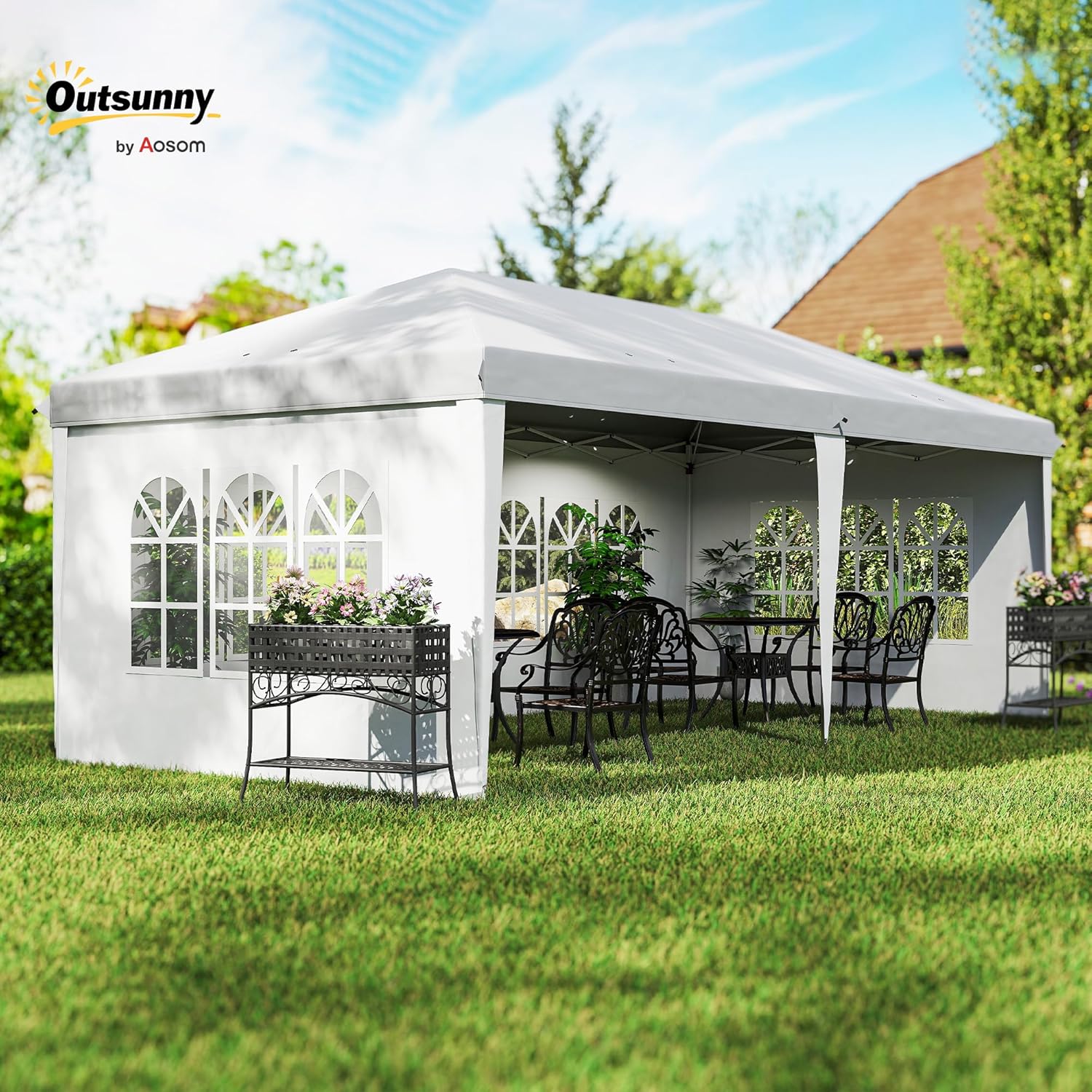 Outsunny - pavillon pliante 3x6m - 3 côtés détachables, sac inclus