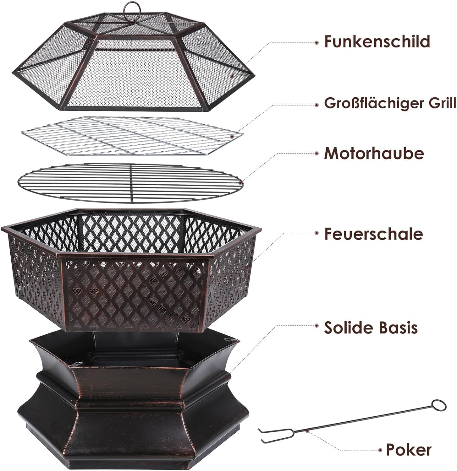 TLSUNNY - Brasero de Jardin - 71x71x63 cm - grill, filet, chauffage TLSUNNY