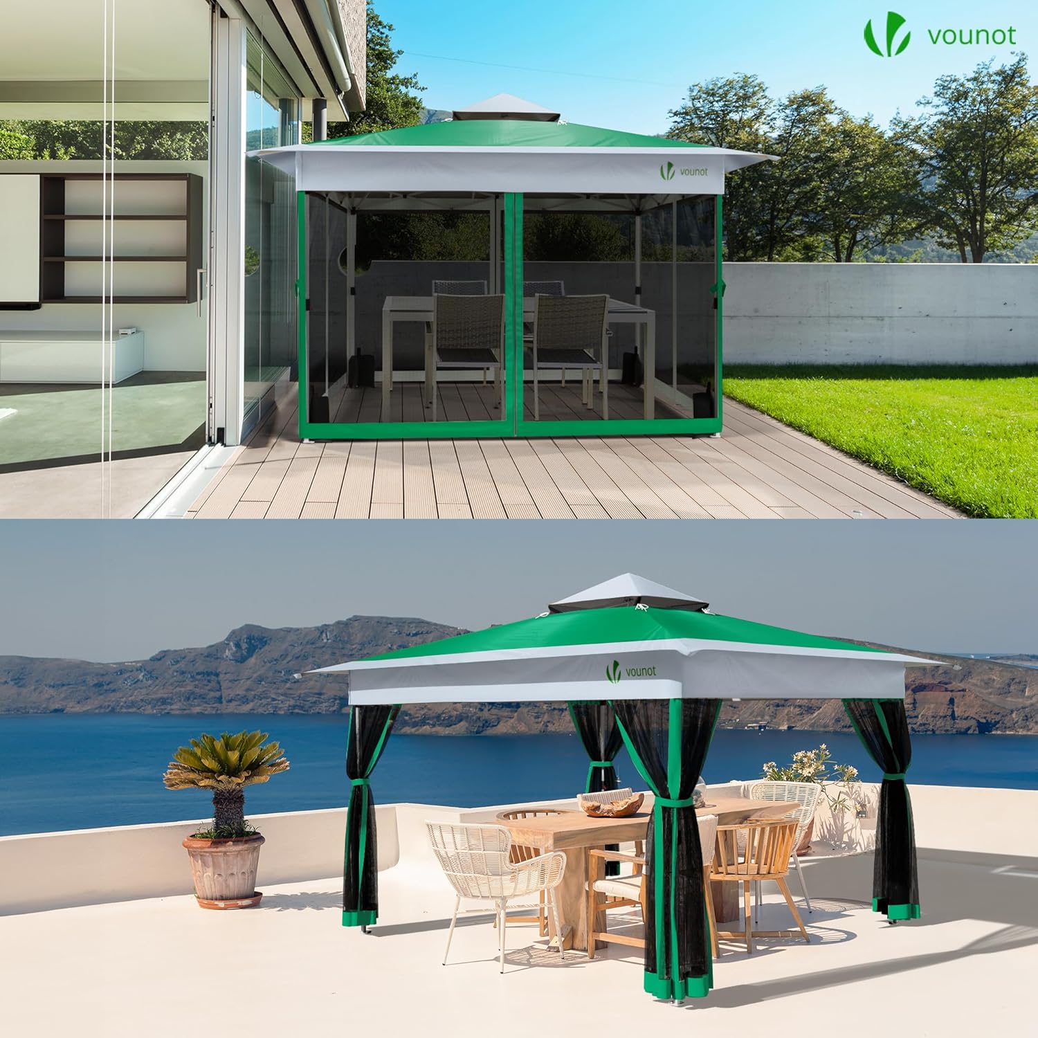 VOUNOT - Tonnelle Pop up jardin 3,6x3,6m anti-UV moustiquaire acier
