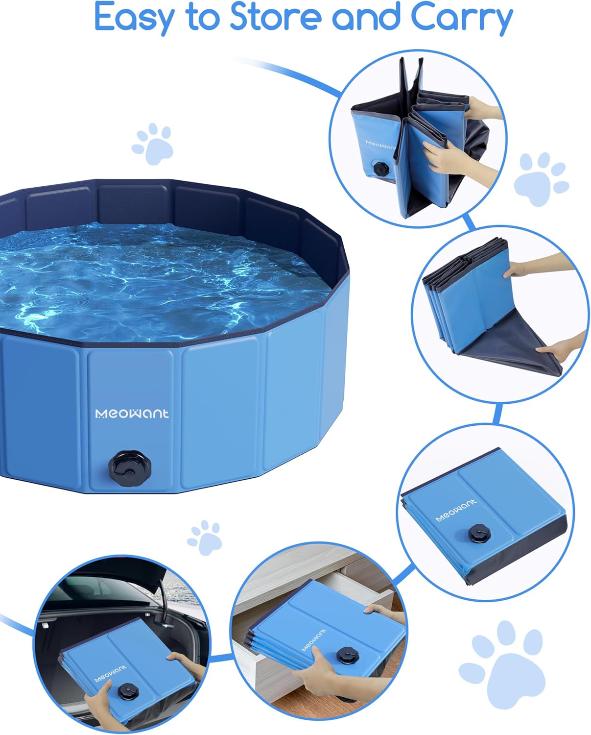 Meowant Piscine pour Chiens, Piscines Pliables pour Chiens de Grande Taille, Piscine de Bain pour Animaux de Compagnie, Baignoire Portable antidérapante pour Chien Intérieure et Extérieure (180 * 30)