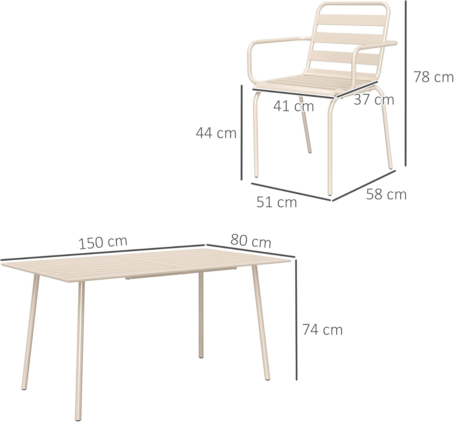 Outsunny - Ensemble salle à manger 7 pcs - table + 6 chaises empilables acier beige