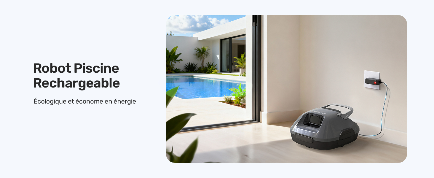 Le texte indique « Robot Pipeline rechargeable ». Aspirateur sans fil moderne utilisé sur différentes surfaces de sol.
