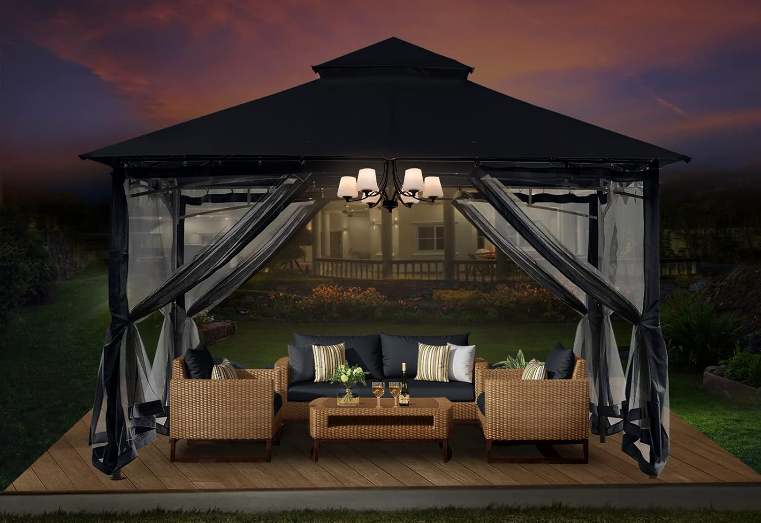 ABCCANOPY - tonnelle double toit 2,5x2,5m, filet ombre/pluie noir