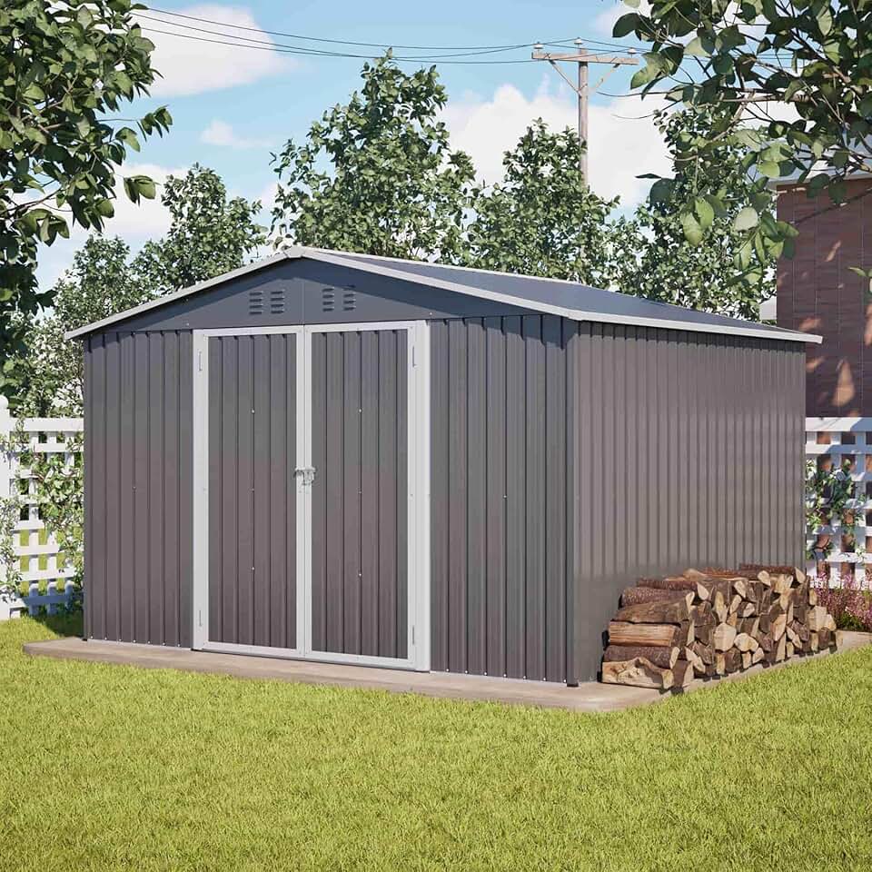 YEHTOKHOME - abri de jardin métal - 300x252x191cm - double porte coulissante, ventilation - Gris-C