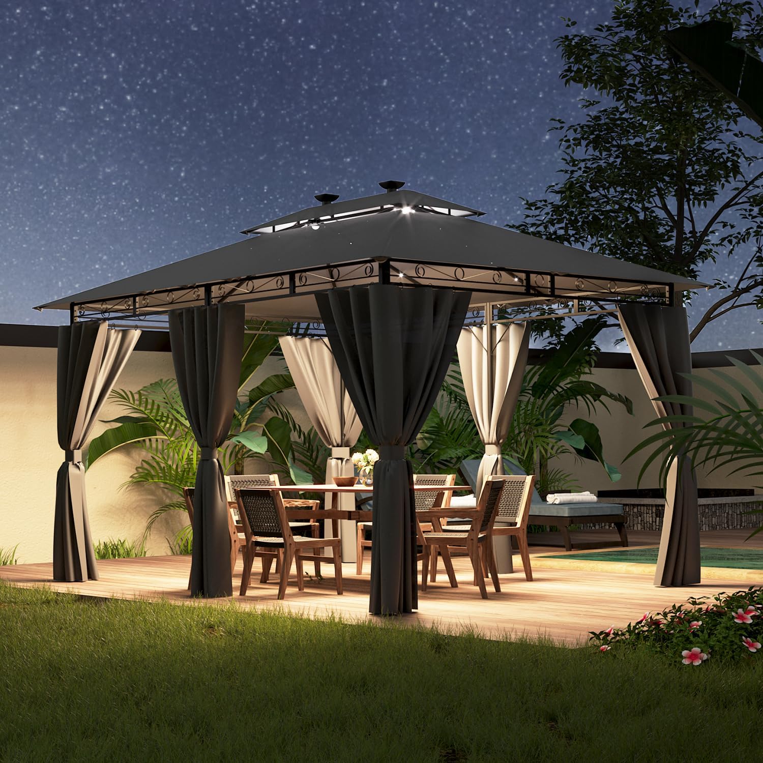 Devoko - tonnelle Deluxe - 3x4m - LED, imperméable, cadre métal
