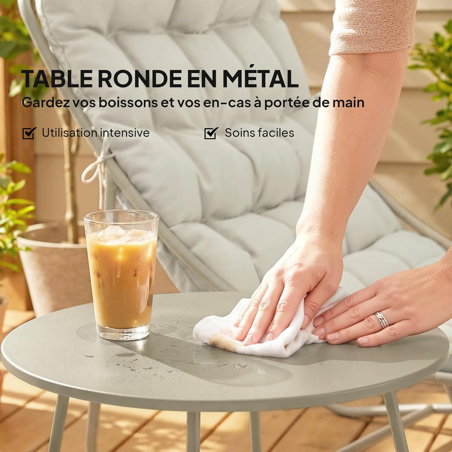 Outsunny - Salon Bistro 3 pièces - table ronde, chaises textilène, coussins - mobilier de jardin métal, 2 personnes, gri
