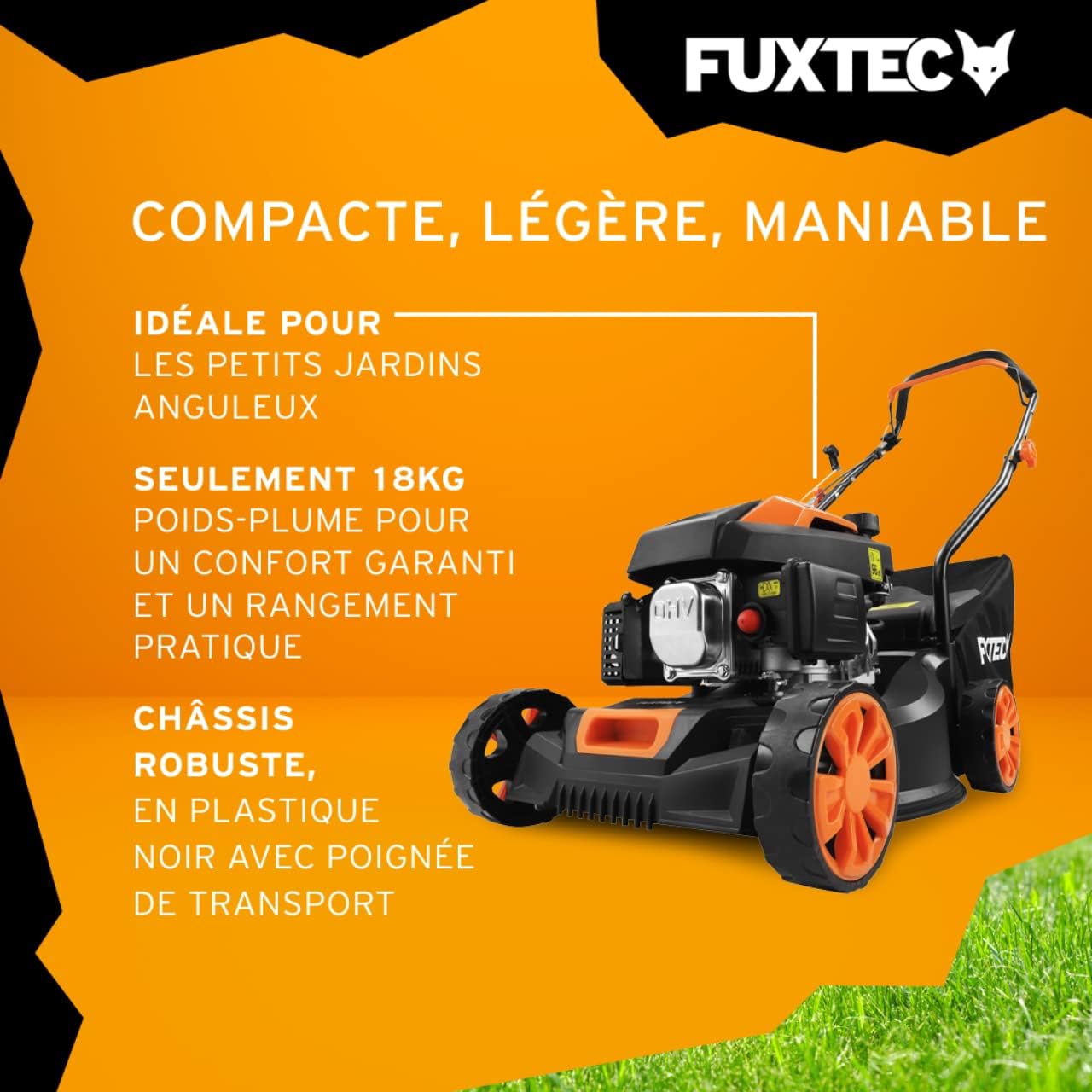 FUXTEC - Tondeuse thermique poussée série RM4180 - 40,6cm - légère, compacte, bac 45L - FX-RM4180