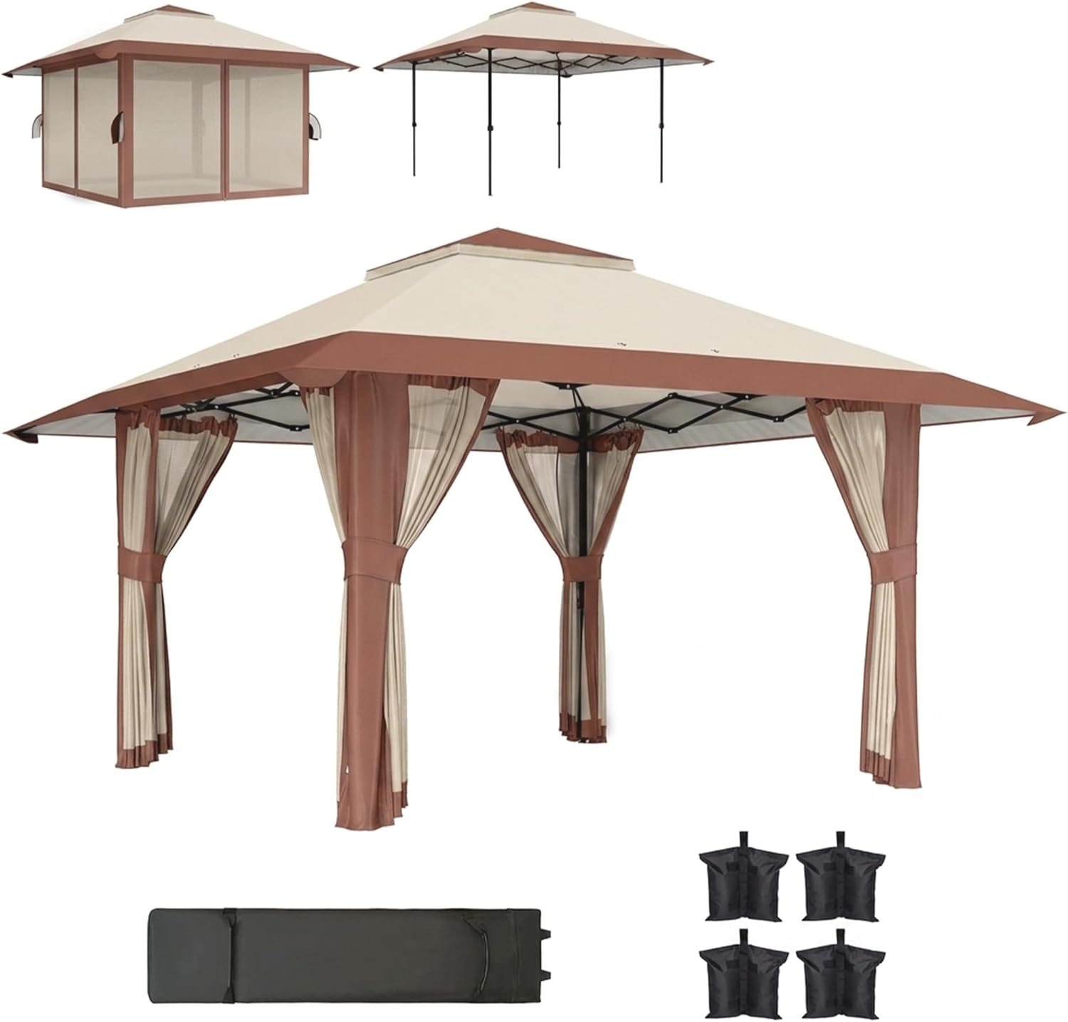 Outsunny - Tonnelle pliante - 4x4 m - parois filet, UV50+, réglable, sac roues