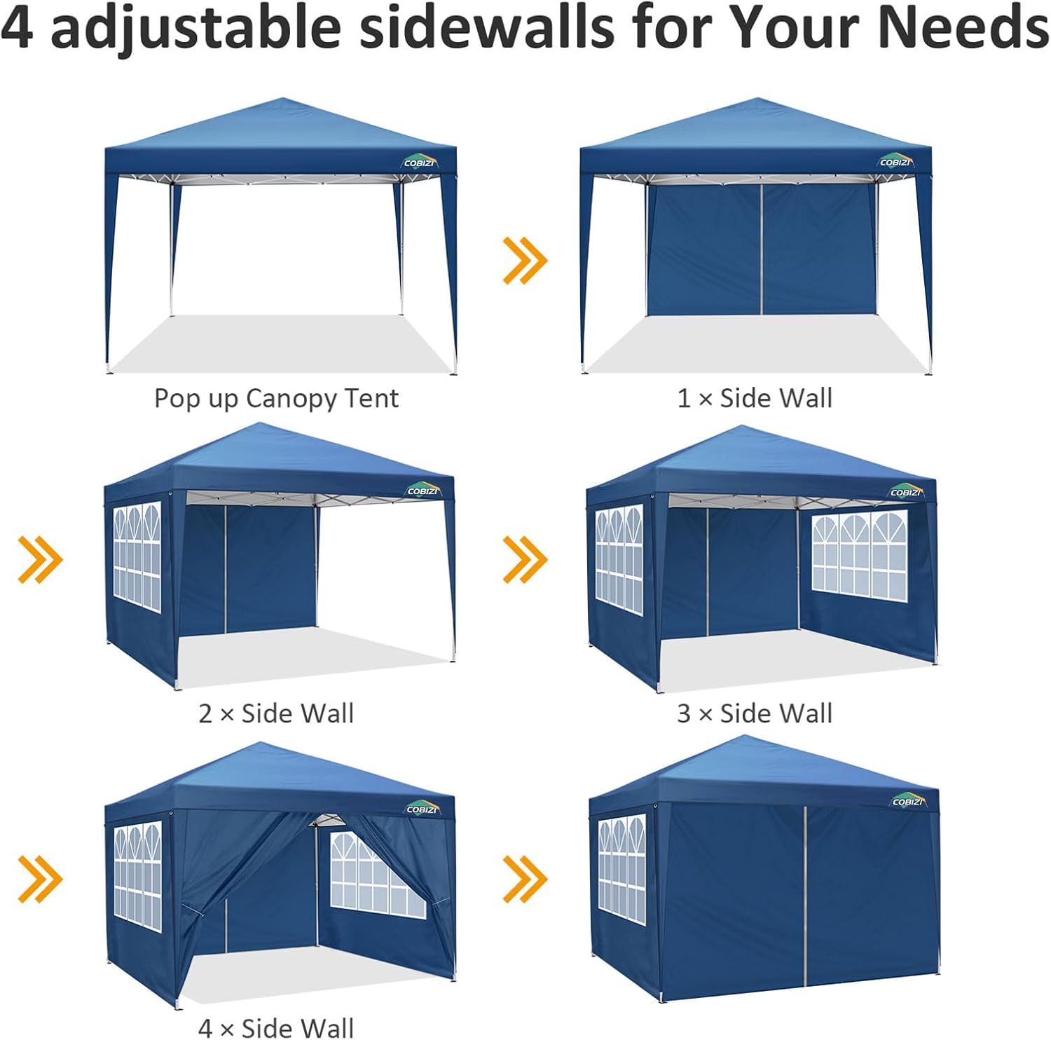 COBIZI - tonnelle pliante 3x3m, imperméable, anti-UV, 4 côtés amovibles