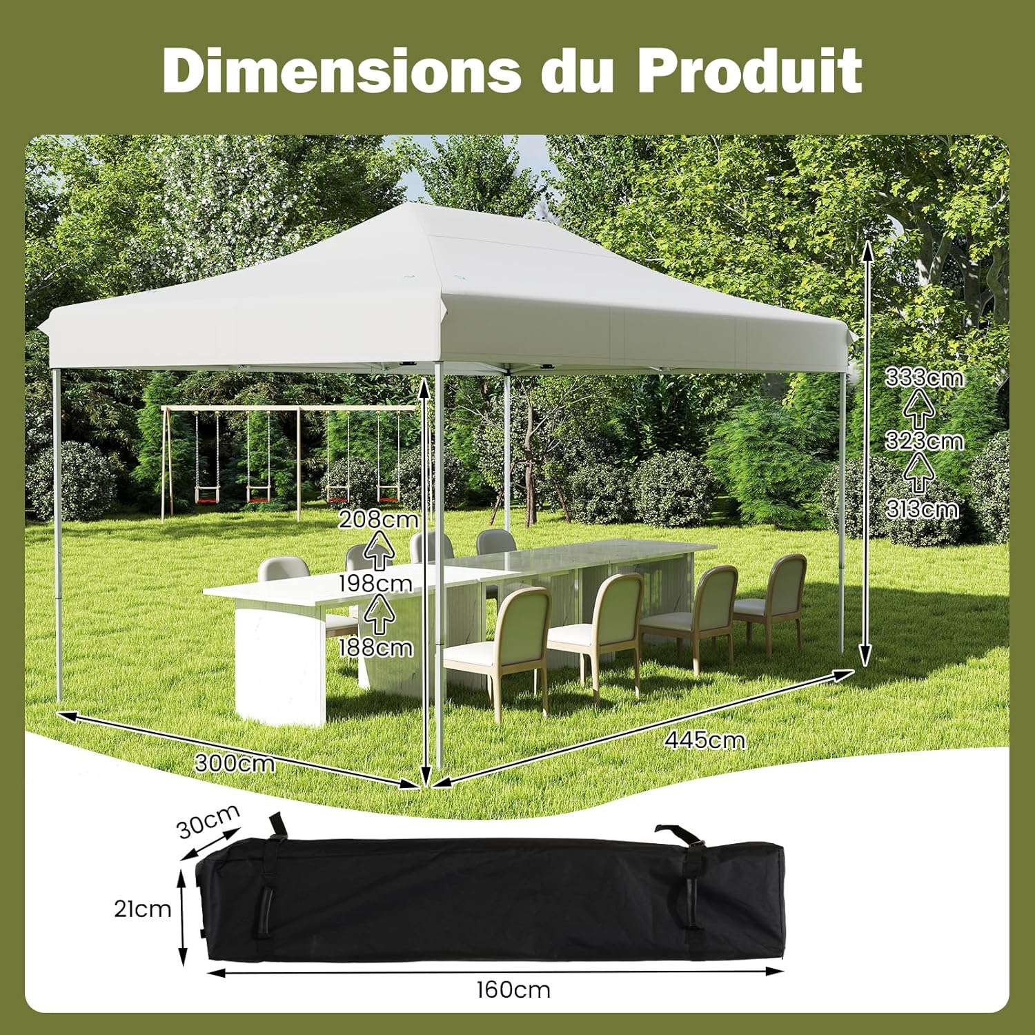 GOPLUS - Tonnelle pliante 3x4,5m - imperméable, réglable, sac de transport