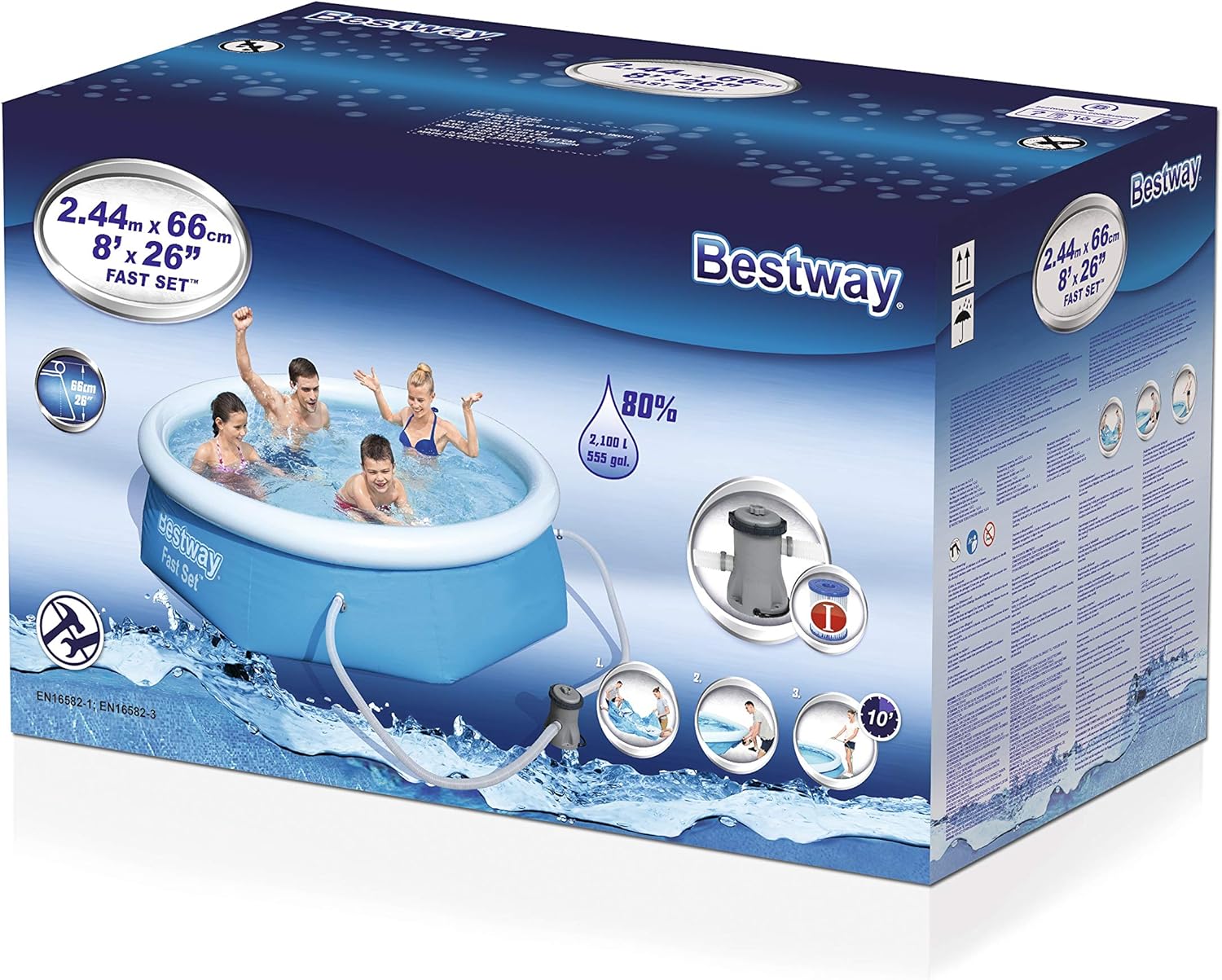 Bestway Kit de piscine Bleu 244 x 244 x 66 cm 2300 L 57268