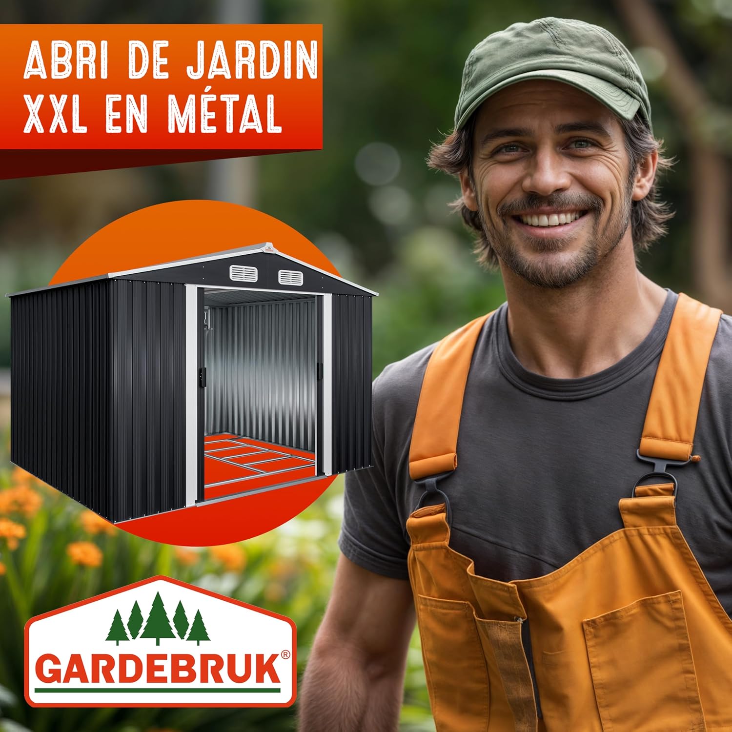 GARDEBRUK - Abri jardin métal XXL - 260x205x180cm - Porte coulissante, fondation, rangement outils -  GARDEBRUK