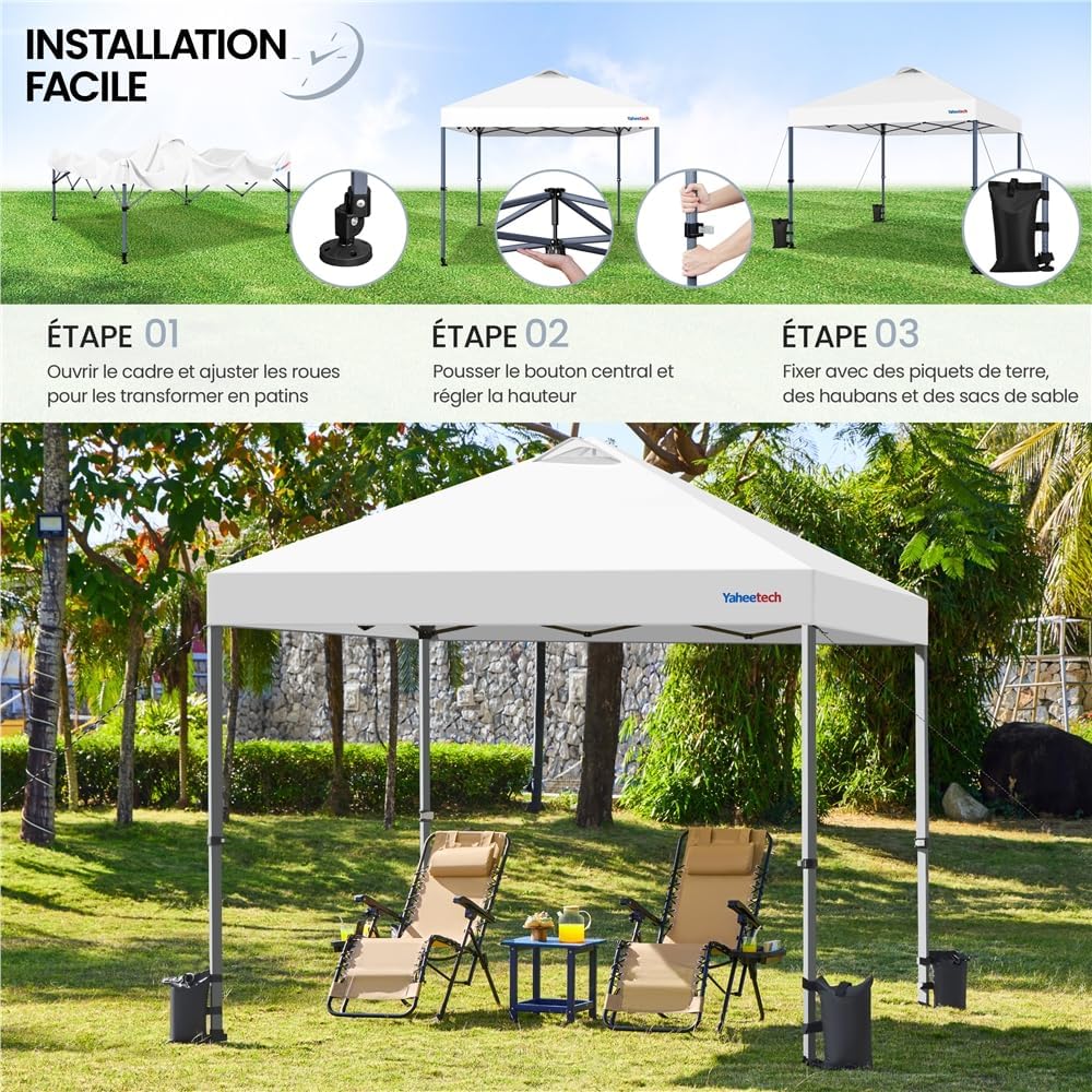 Yaheetech - tonnelle pop-up 3x3m, UV 50+, transport, blanc