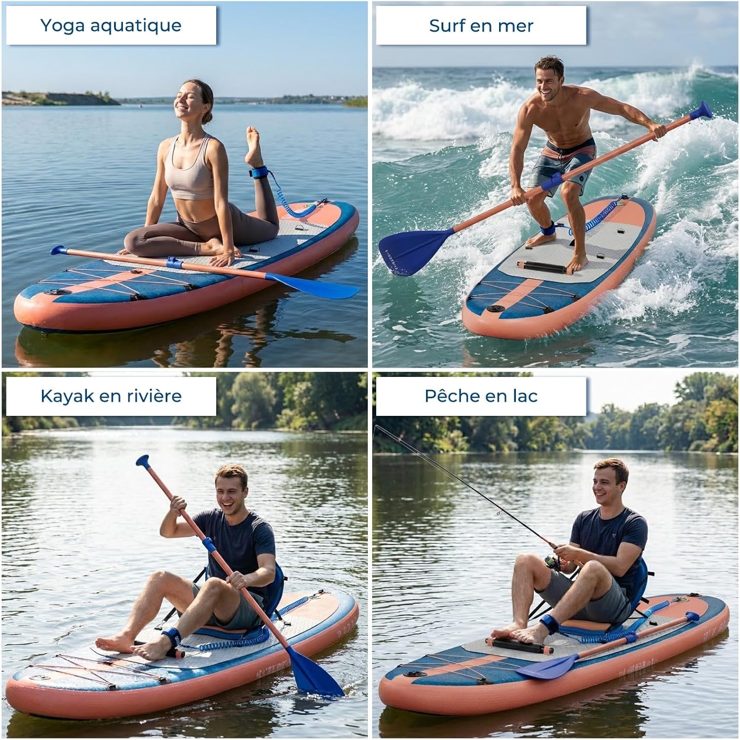 Devoko - Planche Paddle 2-en-1 - 320cm - Siège, 130kg, Yoga, Pêche