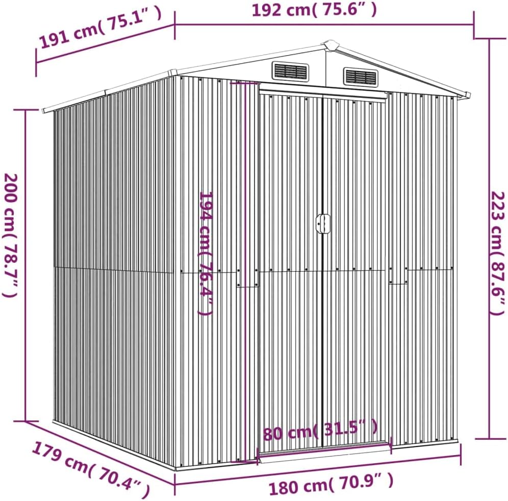 vidaXL - abri de jardin acier galvanisé - 192x191x223 cm - anthracite