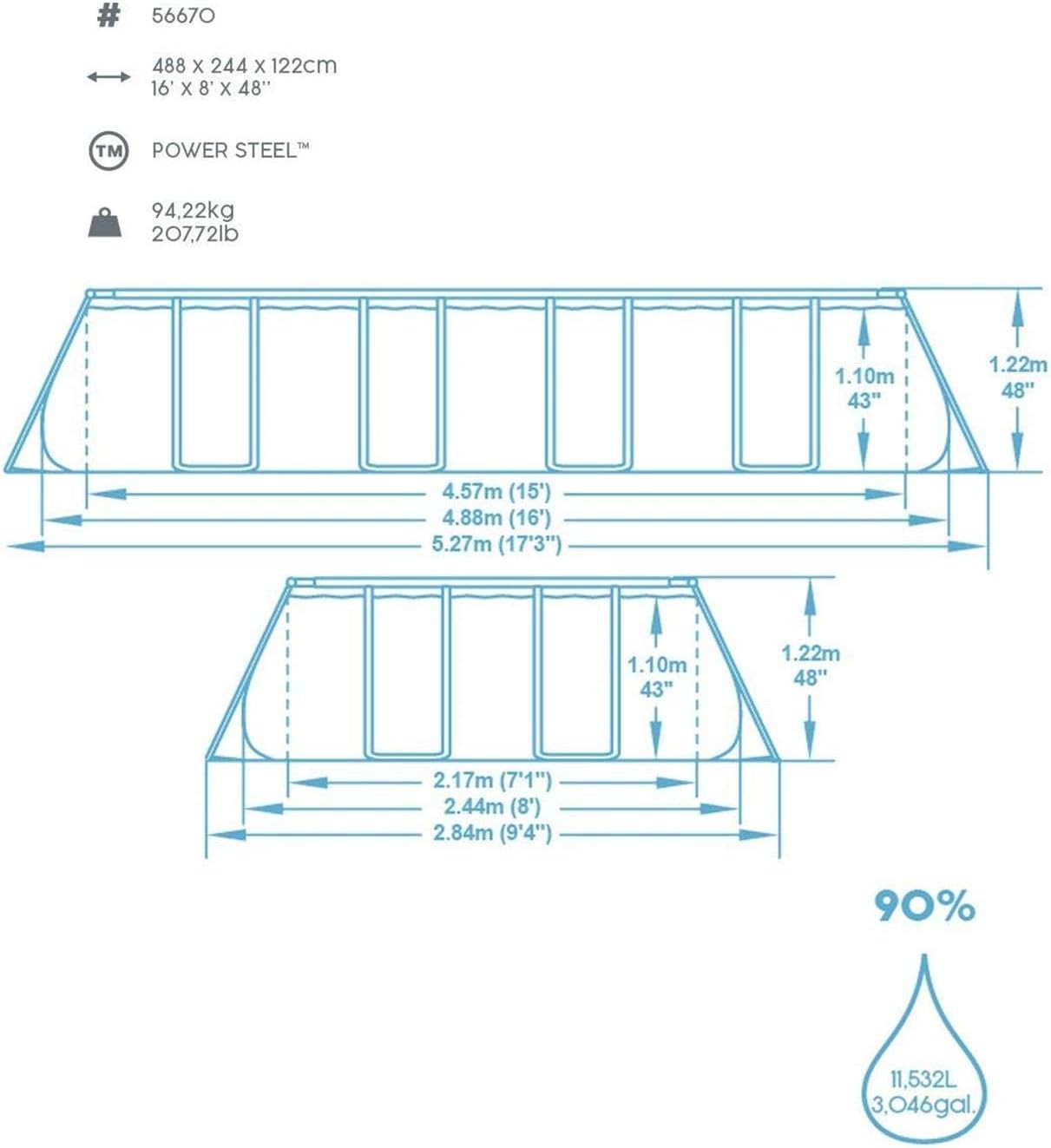 Bestway - Power Steel série - 488x244x122 cm - piscine hors sol robuste - 56670-3