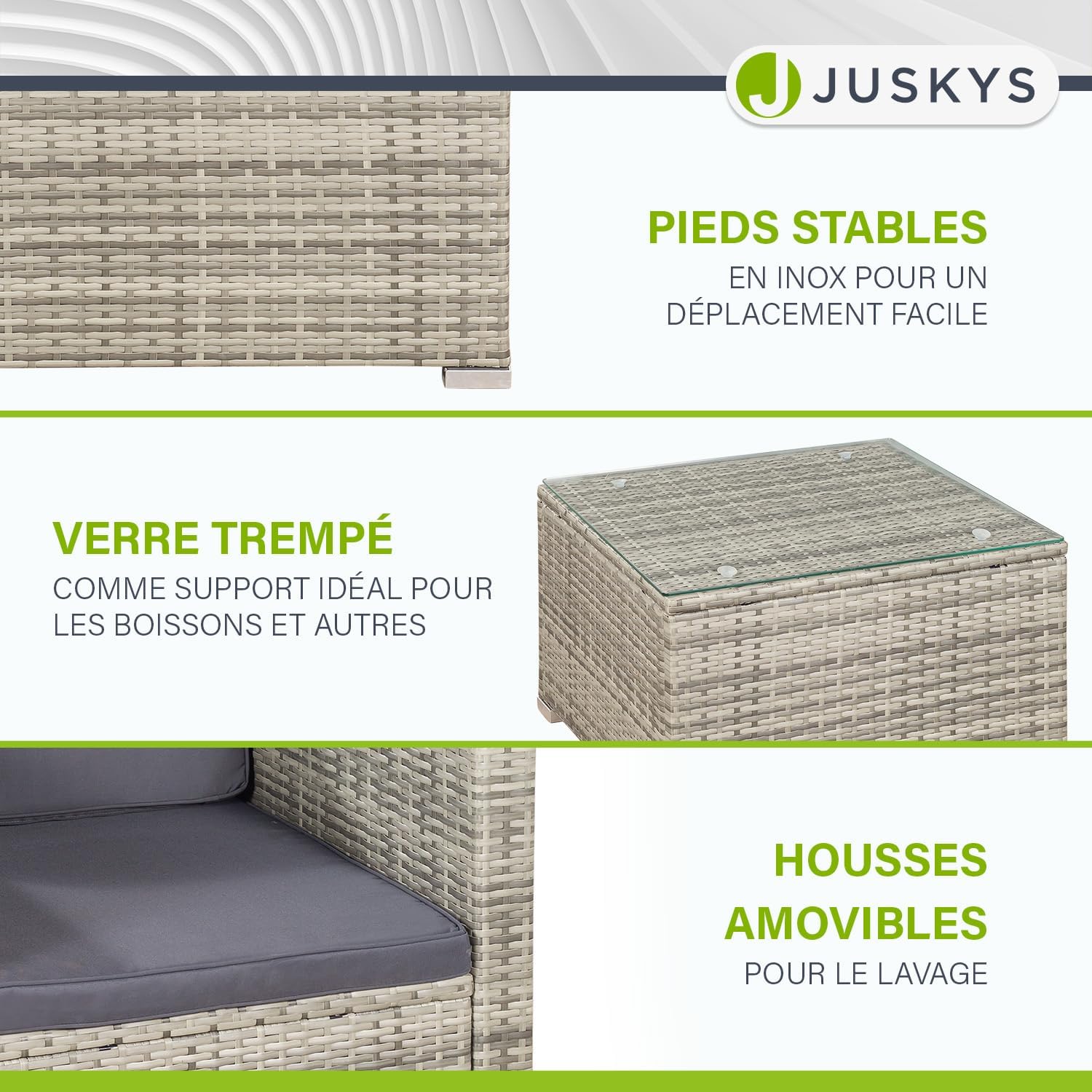 Juskys - Punta Cana L - salon de jardin polyrotin, 4-5 pers., gris, résistant