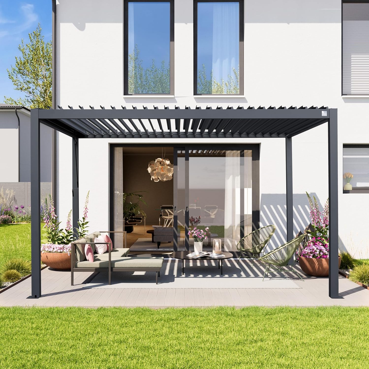 PRIMEYARD - Pergola aluminium série lames acier 3x4m anthracite