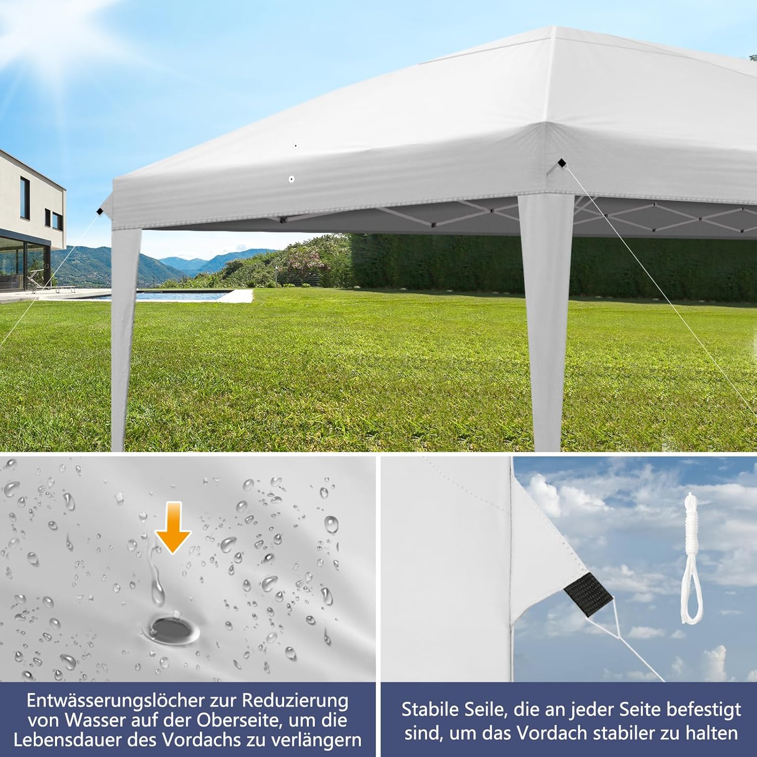 Leadzm - Tonnelle pliante 3x6m - acier, 6 côtés, UV 50+, blanc