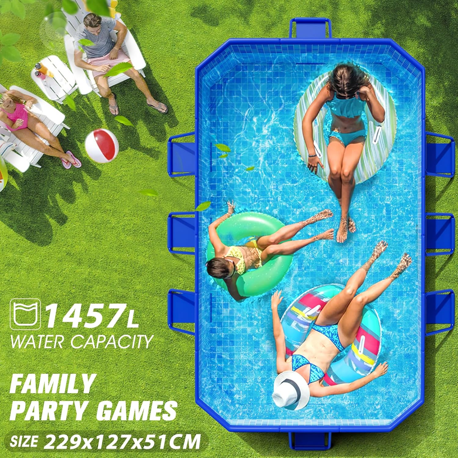 KingSom - Piscine Tubulaire Metal Frame - 229x127x51 cm - rectangulaire, surdimensionnée, pliable, facile à ranger