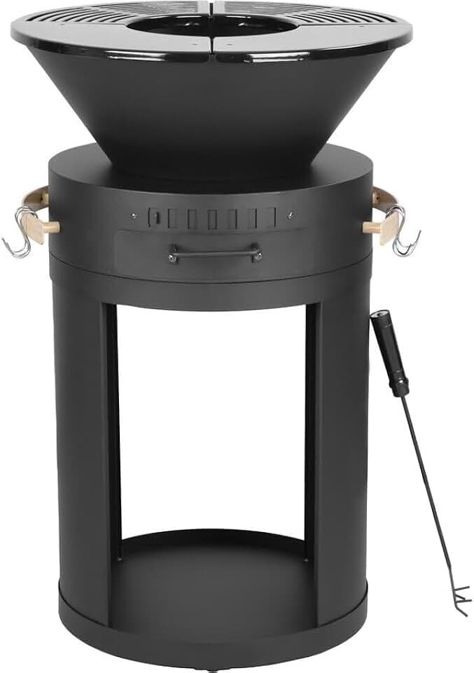 Barbecue plancha brasero charbon/bois, Cesar - 49x49x92cm, noir