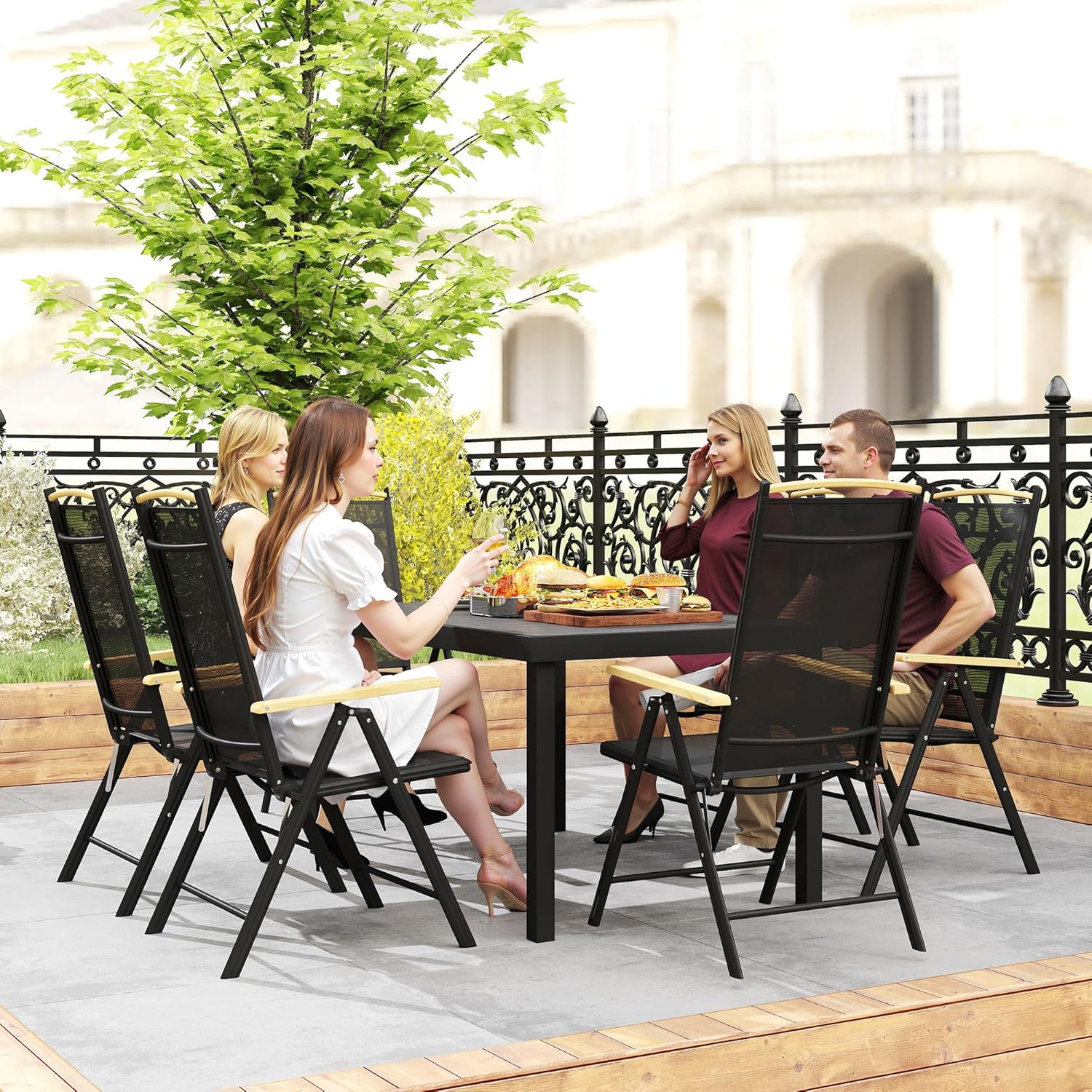 Outsunny - Salon de jardin 6 places - 140 cm - aluminium, chaises pliables et inclinables