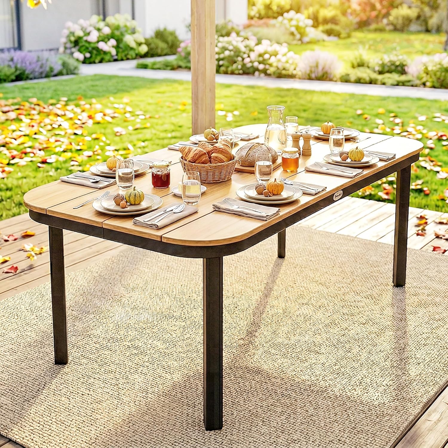 Outsunny - Table de jardin WPC lattes 155x88x72cm - 4-6 pers. métal