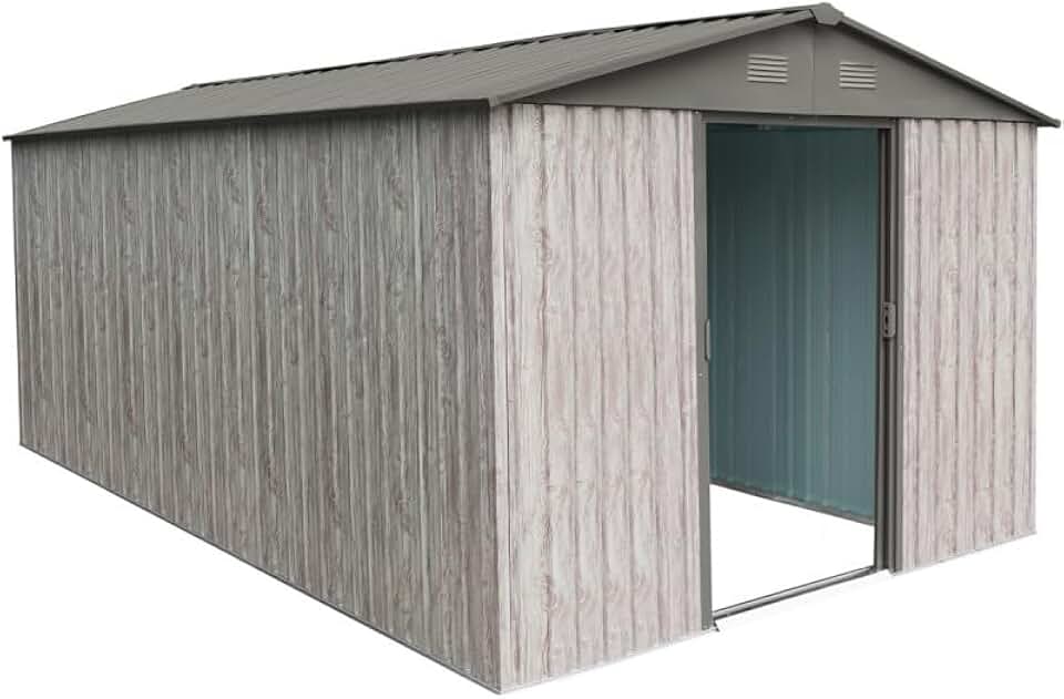 Abri de jardin métal WoodTouch 11m², double porte, acier beige, 301x367cm