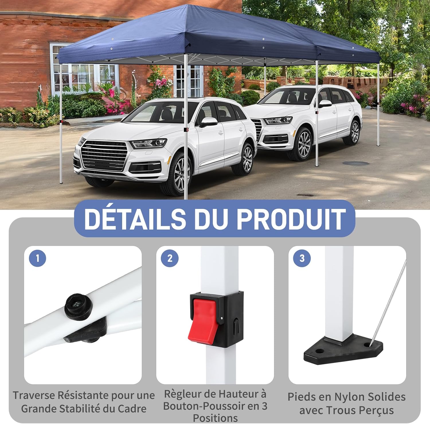 LEADZM - tonnelle pliante 3x6m - anti-UV 50+, imperméable, 6 moustiquaires