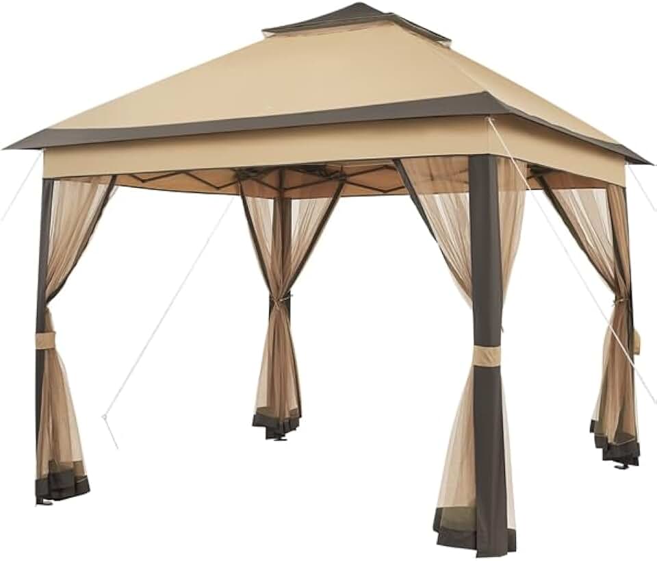Yaheetech - tonnelle jardin série kaki/brun - 3,3x3,3m - moustiquaires, toile imperméable