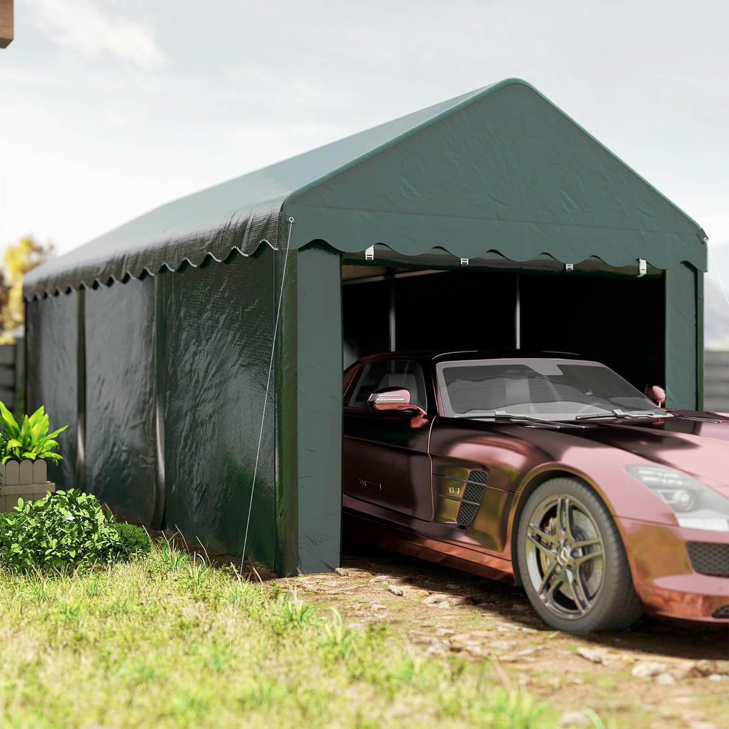 Outsunny - Carport Tente série PE - 3x6m - abri voiture UV étanche