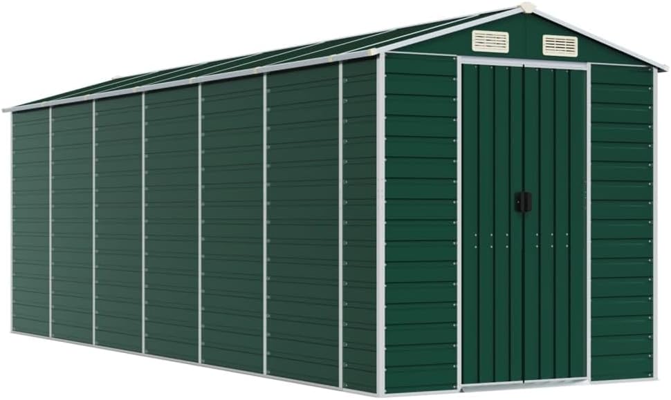 vidaXL - Abri de jardin galvanisé - 191x555x198 cm - acier, vert