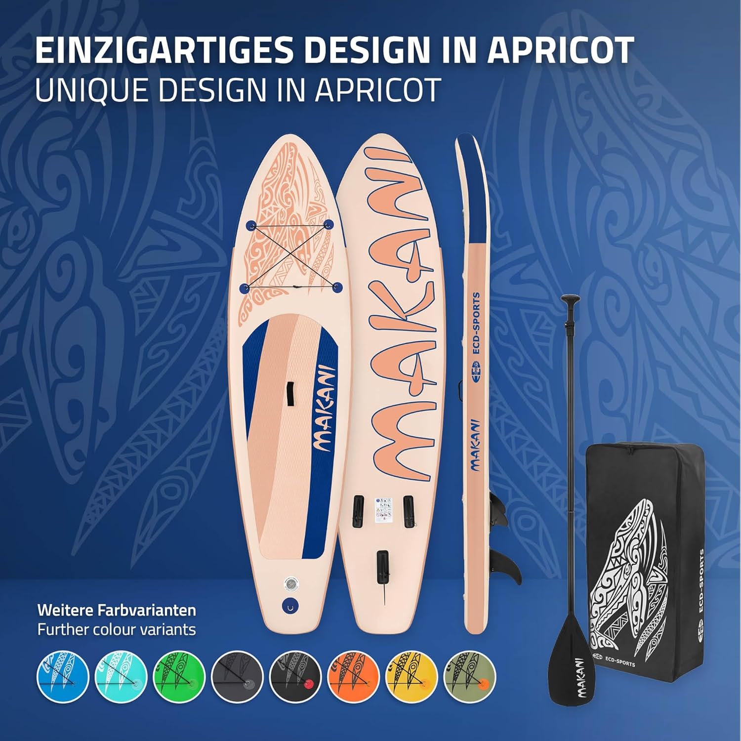 ECD Germany Stand Up Surf Paddle Board Gonflable 305/308/320/380 cm | PVC | jusqu'à 120/150 kg | Épaisseur 10/15 cm | Planche de Surf Pagaie Sac de Transport Pompe à Air | Diverses Couleurs Modèles