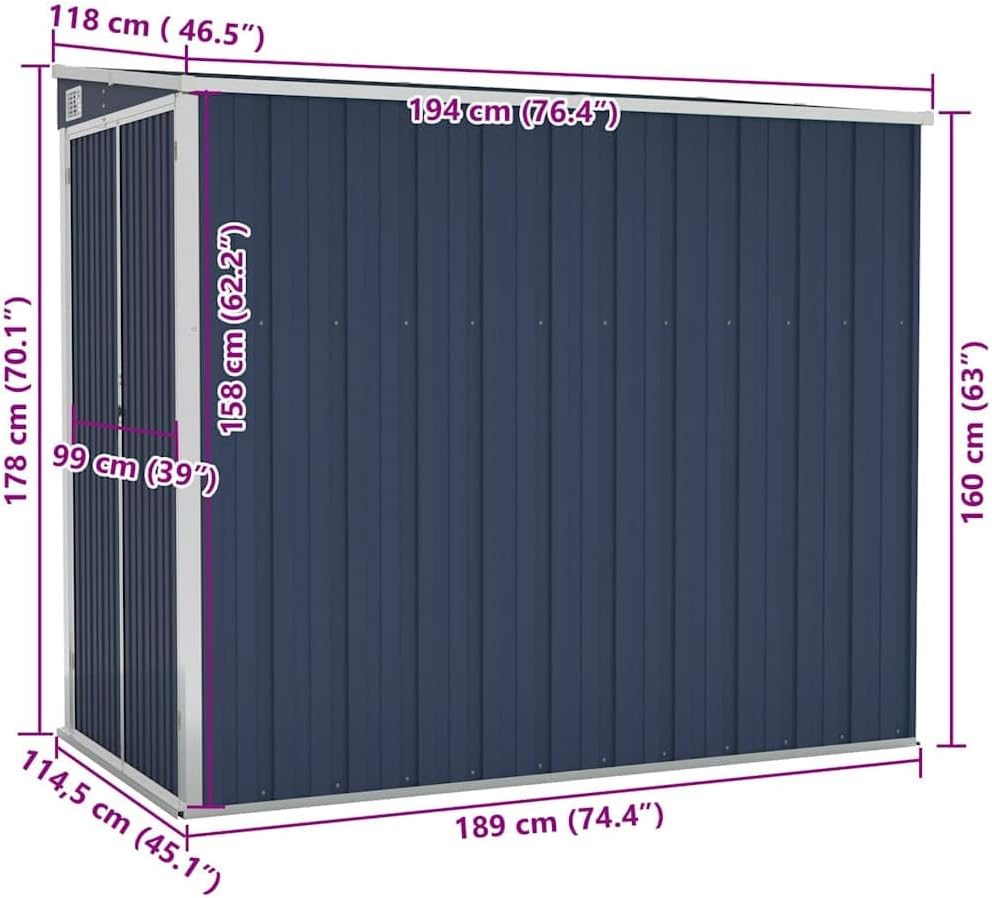 Générique Abri de Jardin Mural Anthracite 118x194x178 cm Acier