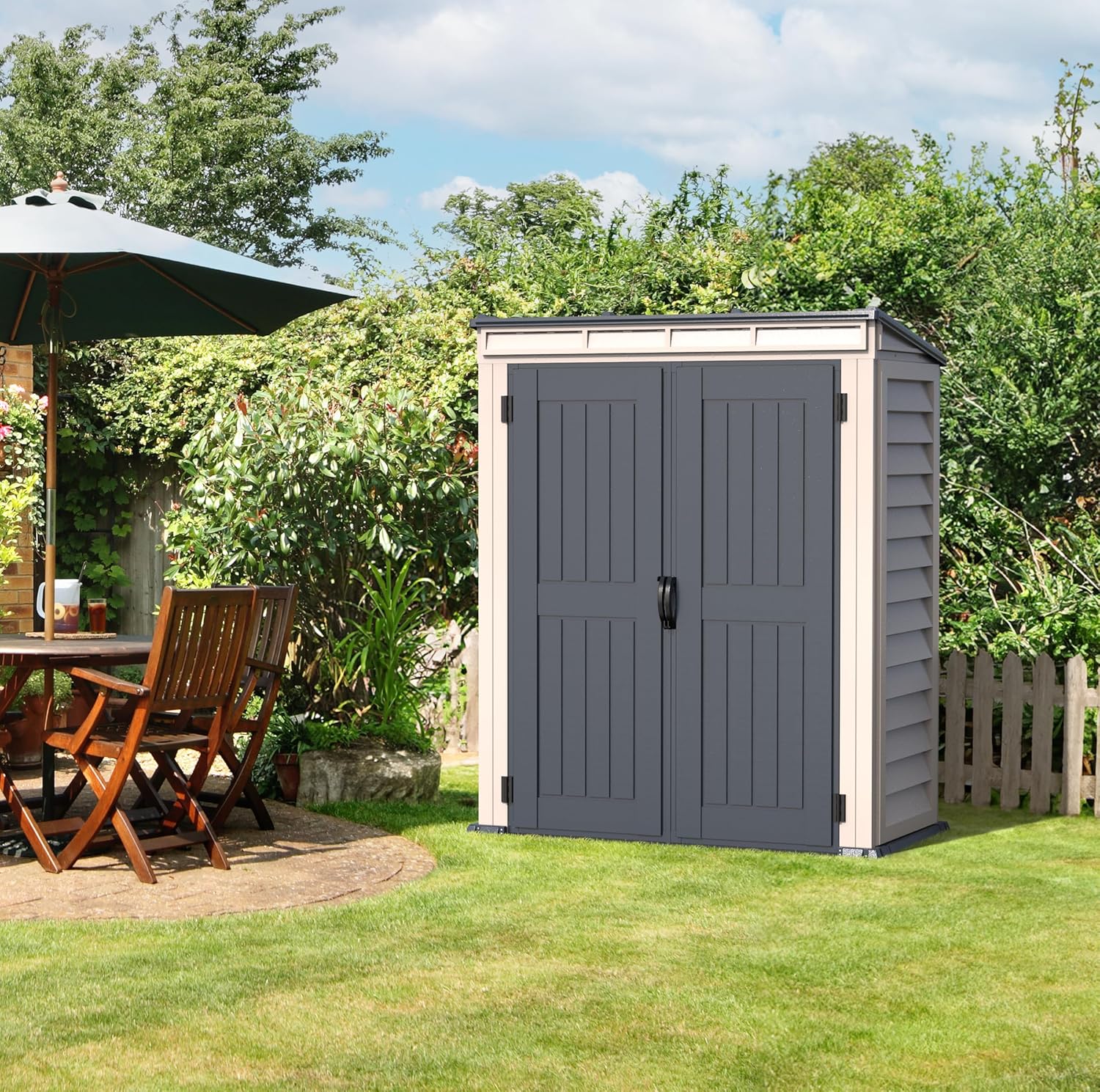 Duramax - YardMate Pent Roof PLUS - 5x3 - abri de jardin plastique, plancher inclus, toit métal, ignifuge, sans entretie