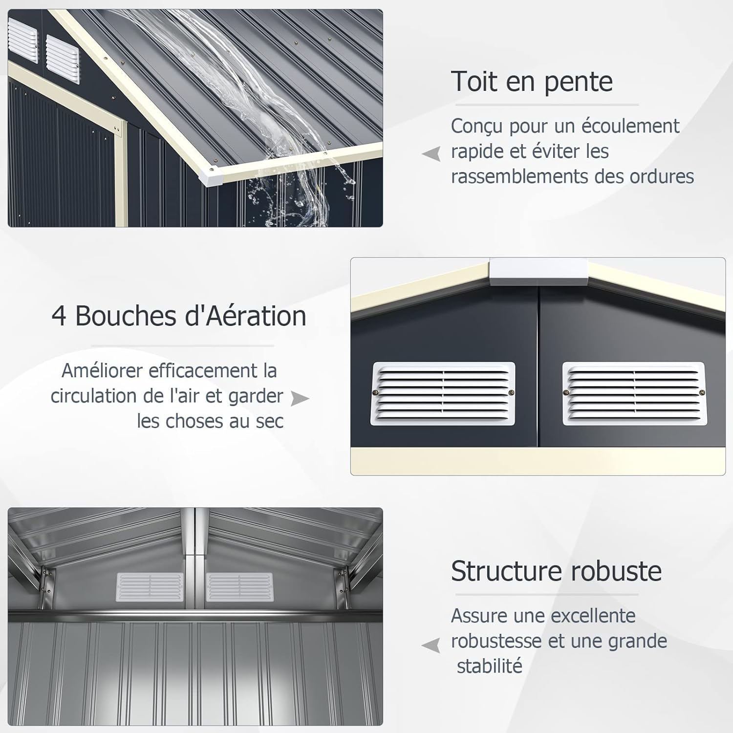 GOPLUS 3,73㎡ Abri de Jardin Métal Galvanisé, Cabine de Jardin Extérieur Portes Coulissantes, Résistant aux Intempérie, Cabane de Rangement Outils, 213 x 191 x 195 cm, Gris